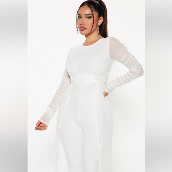 Fashion Nova white tulle long sleeve jumpsuit - Picture 4 of 8